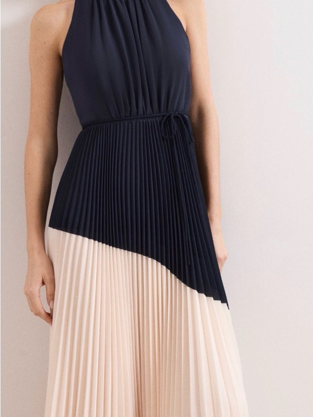 Phase Eight  Halter Pleated Colorblock Maxi Dress in Navy and Cream